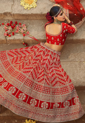 Art Silk Embroidered Lehenga in Red