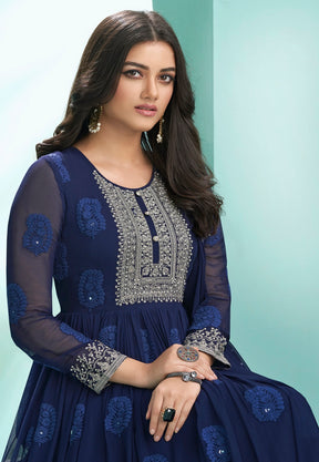 Georgette Abaya Style Suit in Navy Blue