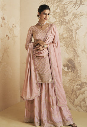 Chinnon Chiffon Embroidered Pakistani Suit in Light Pink