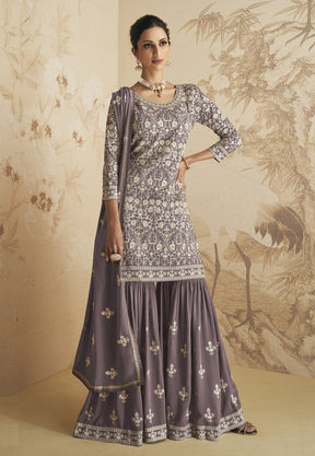 Georgette Embroidered Pakistani Suit in Dusty Purple