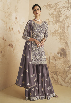 Georgette Embroidered Pakistani Suit in Dusty Purple