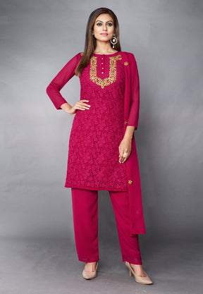 Georgette Embroidered Suit in Pink