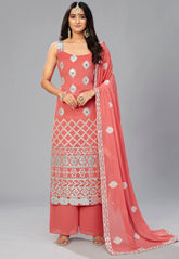 Georgette Embroidered Suit in Peach