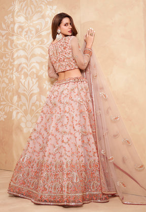 Embroidered Net Lehenga in Baby Pink