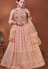 Georgette Embroidered Lehenga in Peach