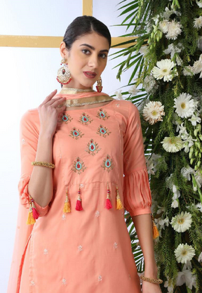 Embroidered Cotton Pakistani Suit in Peach