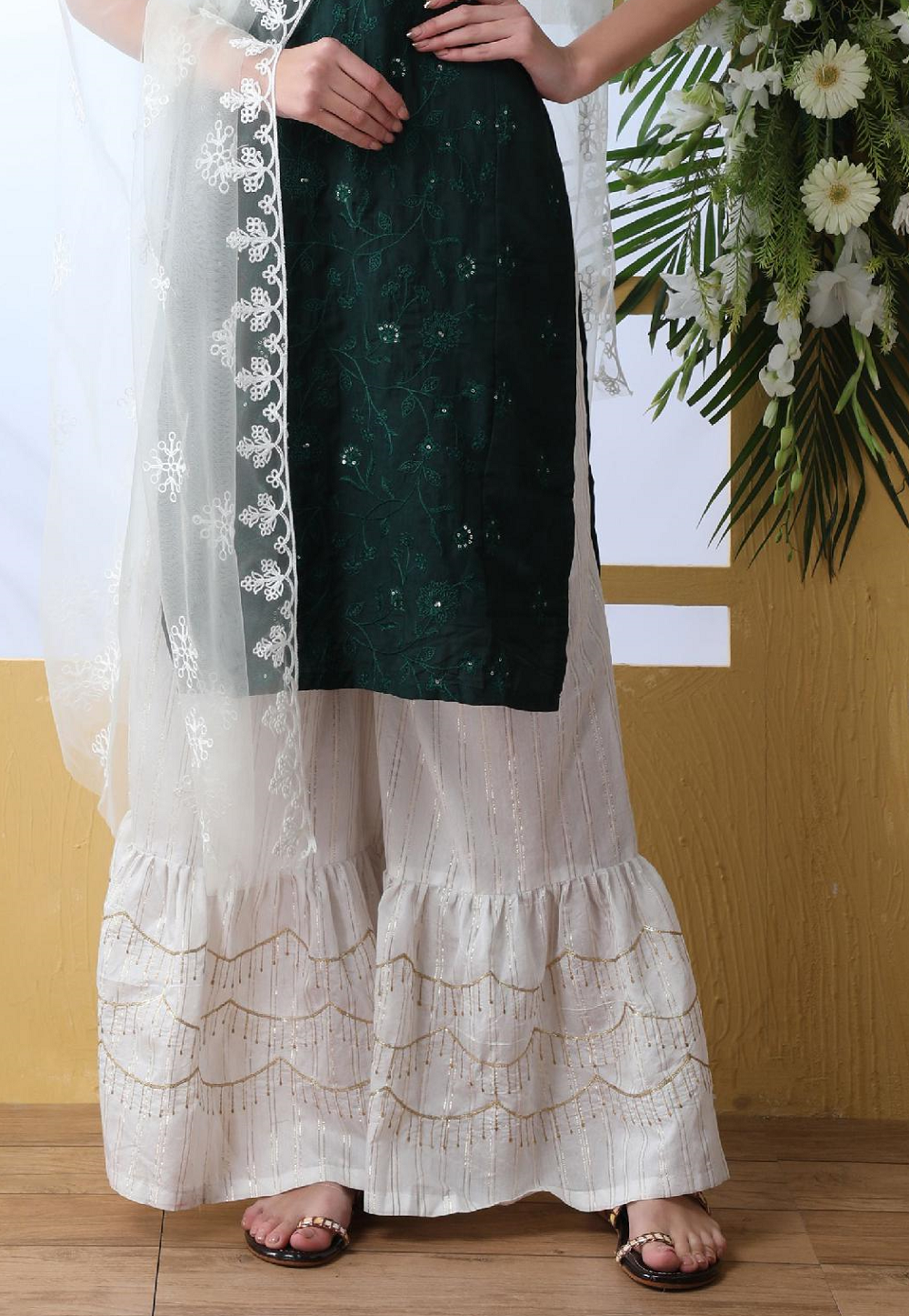 Embroidered Cotton Pakistani Suit in Dark Green