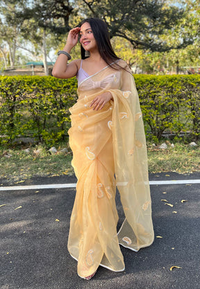 Organza Embroidered Saree in Yellow